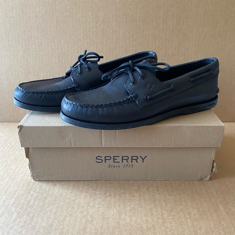 Sperry Men's Black Leather Boat Shoes
